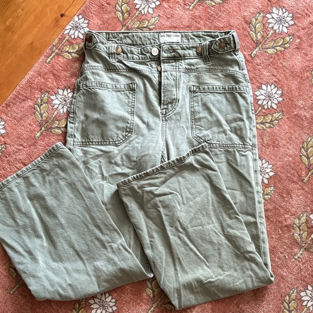 Free People Olive Green Denim Pants